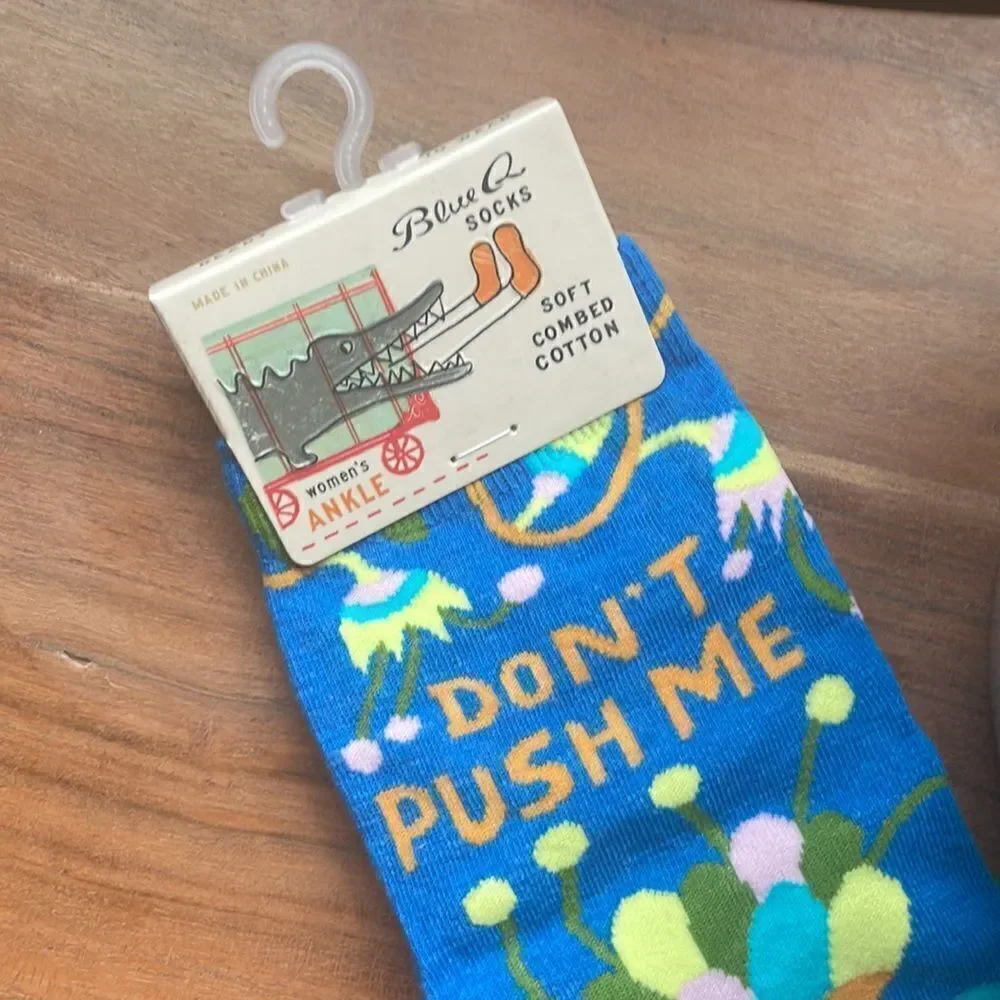 NWT Blue Q “Don’t Push Me” ankle socks